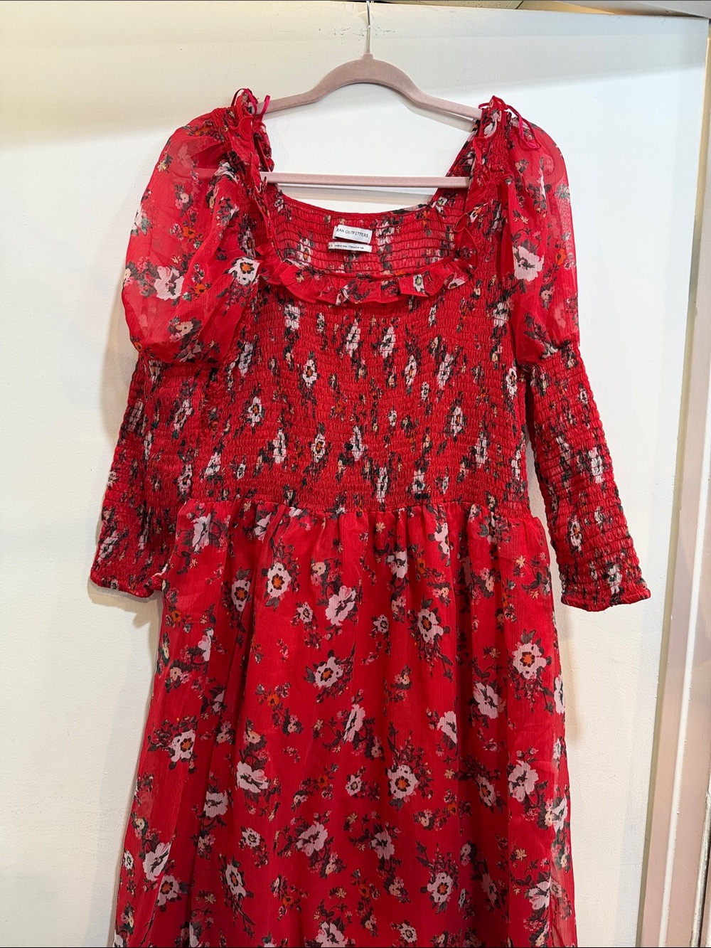 Urban Outfitters Red Floral Smocked Maxi Dress